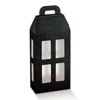 Lantaarn zwart karton 18x9x37cm