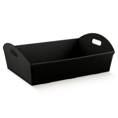 Mand karton rib zwart met greep 37.5x27x10cm (ondermaat)