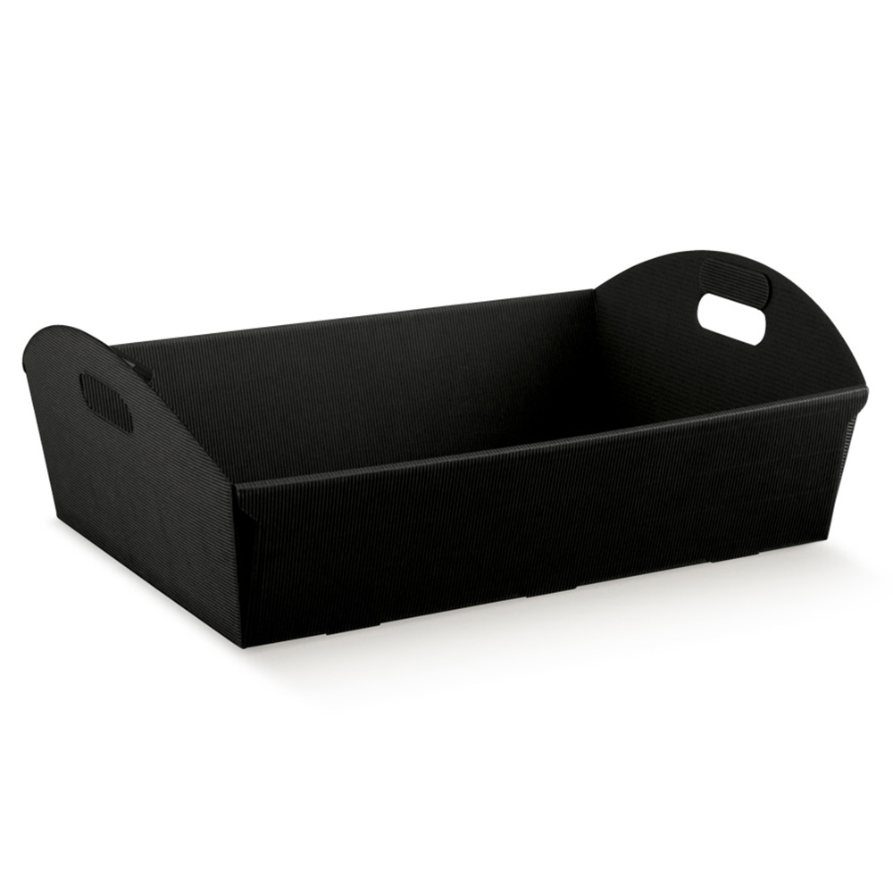 Mand karton rib zwart met greep 37.5x27x10cm (ondermaat)