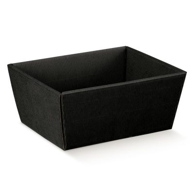 Kartonnen Vierkant Bakje Rib Zwart 26x26x10cm (ondermaat)