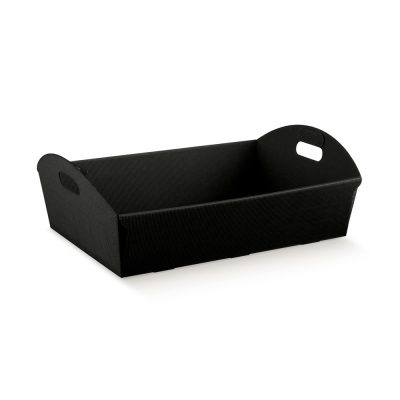Mand karton rib zwart met greep 22x16x6cm (ondermaat)