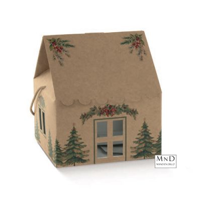 Huis karton PINI VERDI kraft 24.5x24.5x15/25cm