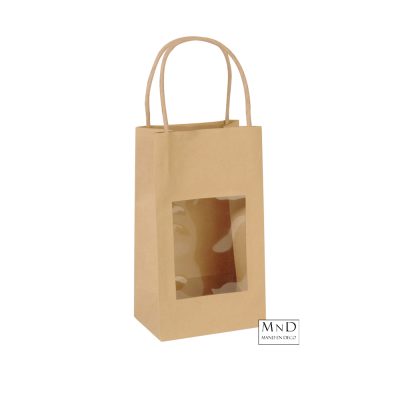 Venster draagtassen bruin gedraaid handvat 25 stuks 18x8x21cm