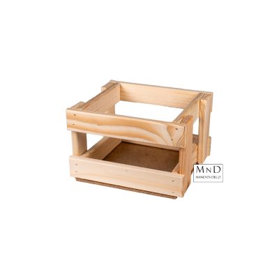 Houten kistje-kratje voor 4 flesjes 14.5x16.5x10.5cm