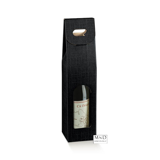 Draagdoos 1 fles zwart karton 9x9x38,5cm