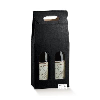 Draagdoos 2 fles zwart karton 18x9x38,5cm