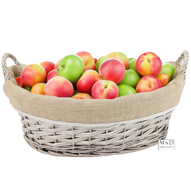 Ovale mand jute bekleed white wash M 43x32x14cm - Afbeelding 2