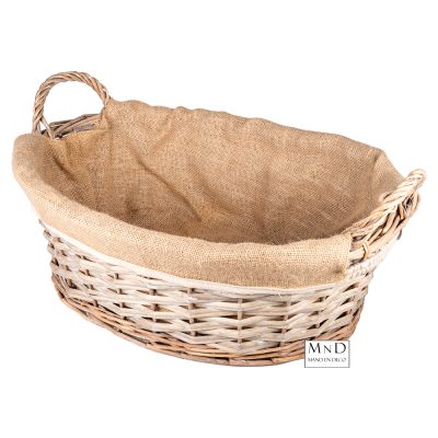 Ovale mand jute bekleed white wash L 48x37x16cm