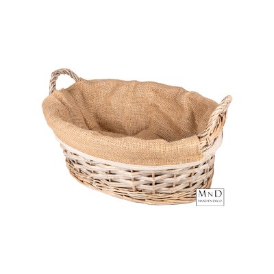Ovale mand jute bekleed white wash S 36x27x12cm