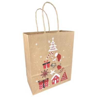 Christmas Tree | Papieren Draagtas Gedraaid Koord | 90grs 50 inhoud 22x10x31cm