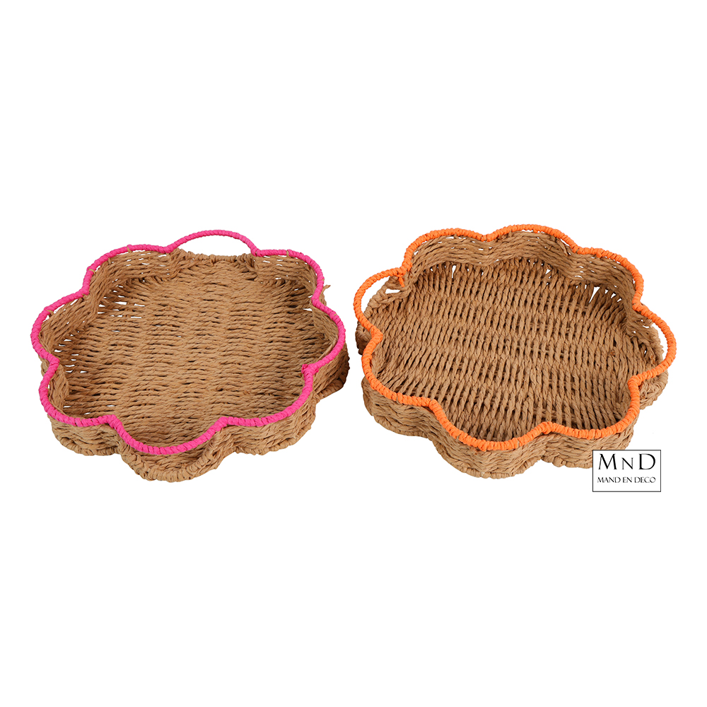 Dienblad m/handvat Jade fuchsia en oranje S ass.2 30x30xH5cm